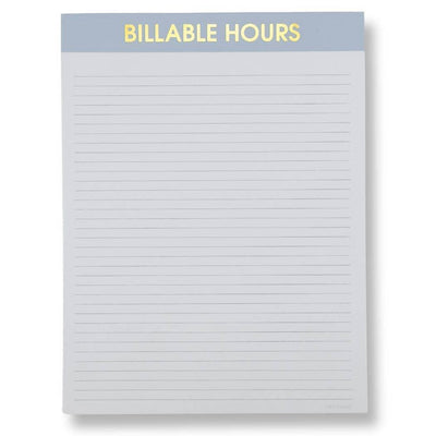 Chez Gagné’s Billable Hours - Large Memo Notepad features a blue header with yellow “BILLABLE HOURS” text, thick tear-off pages, and lined sheets below the header.