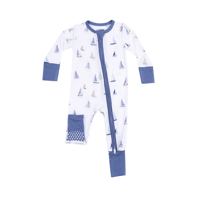 blue sailboats zipper romper