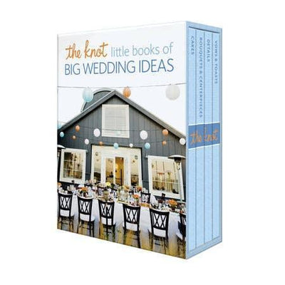The Knot Little Books box set by Penguin Random House LLC features a cover photo of an outdoor barn wedding with hanging lights and garlands. Four book spines are visible on the right, making it perfect for wedding inspiration.