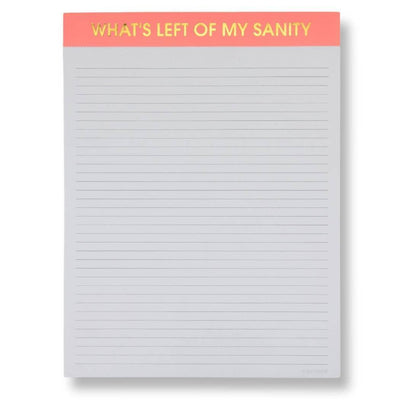 Chez Gagné’s Whats Left of my Sanity Large Memo Notepad features a coral header with gold foil text, lined pages for notes, and easy-tear perforations.