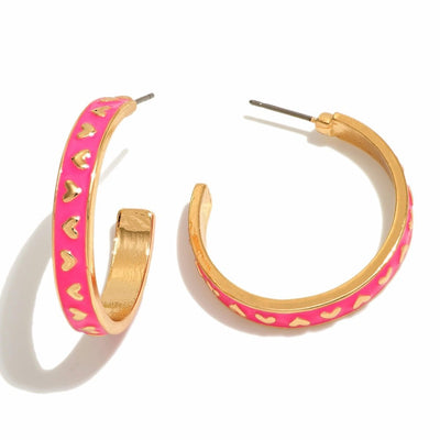 pink heart enamel hoops