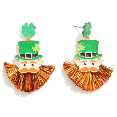 leprechaun with tinsel beard earrings