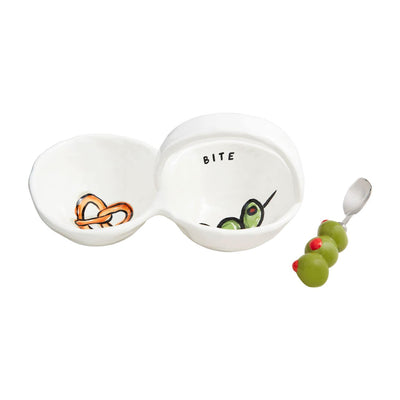 olive and pretzel snack set