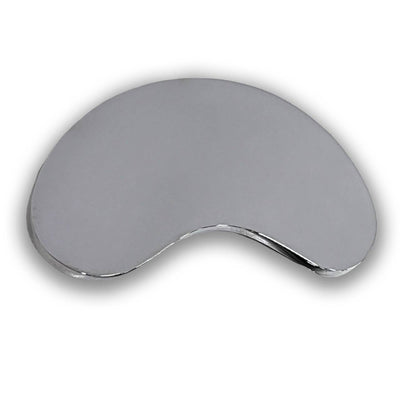 The Mirror Bean Metal Magnet by Transit Tees, with a shiny chrome finish and kidney shape, is displayed on a white background.