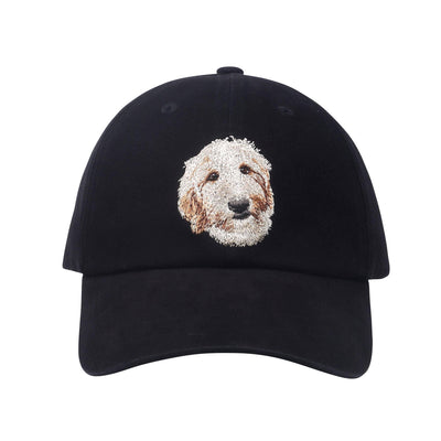 The HATPHILE Doodle Dog Embroidered Black Baseball Cap features an adorable dogs face on the front—perfect for dog lovers looking to add a playful touch to any casual outfit.