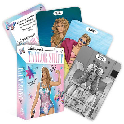 Simon & Schuster’s “What Would Taylor Swift Do?” is a boxed set of illustrated gift cards inspired by her Eras tour, with cards titled “Betray,” “Support,” and “Accept” for a dose of Swiftie wisdom.