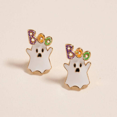 Add a playful touch to your look with Ghost Boo Post Earrings by Designature New York—cute ghost-shaped studs featuring Boo in colorful letters, perfect for pairing with Halloween accessories or as standout jewelry.
