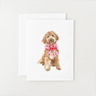 goldendoodle with heart bow ccard