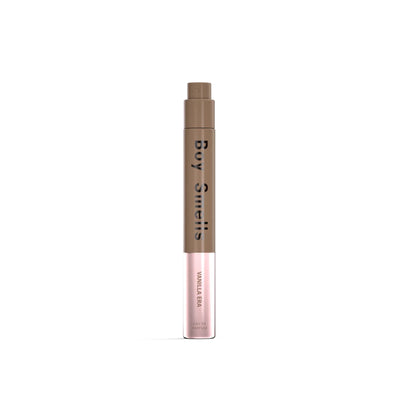 Vanilla Era Travel Spray by Boy Smells features a cylindrical bottle with a brown cap and upper half, pink lower half, and Boy Smells in black type; VANILLA ERA on the pink hints at its delightful vanilla scent.