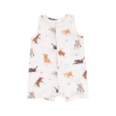 watercolor puppies sleeveless shortie romper