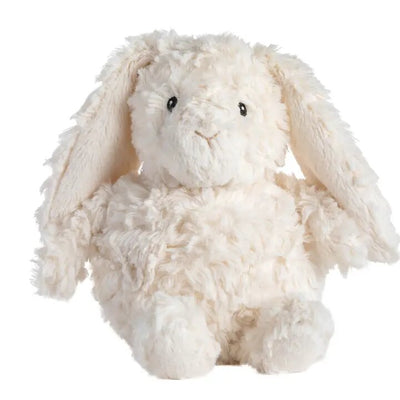 The Again Friends Sunny Bunny by Mary Meyer is a fluffy, cream-colored plush with long ears and a small smile. Made from recycled materials, its soft, slightly curly fur enhances its cuddly appeal—a perfect sustainable choice for Easter.