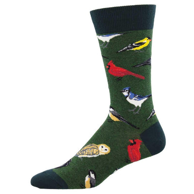 Socksmith’s Bird is The Word Men’s Socks feature green bamboo fabric, a black toe, heel, and cuff, and colorful bird designs like cardinals, blue jays, and owls. Naturally hypoallergenic and antibacterial for all-day comfort.