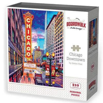 The Chicago Downtown Personal 210 Piece Puzzle by Boardwalk Puzzle Company features a vibrant State Street image, perfect for fans of iconic Chicago scenes.