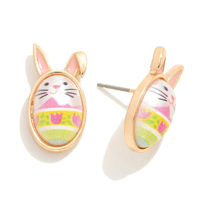 easter egg post earrings with bunny face and ears