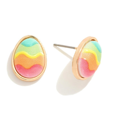 rainbow color easter egg post earrings