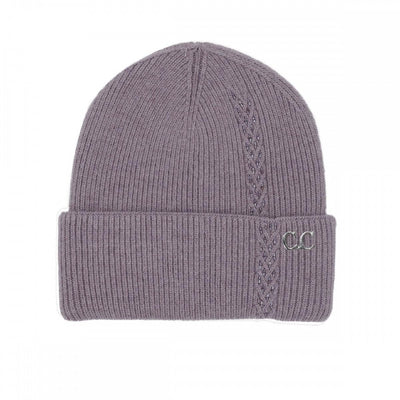 The Judson & Company Bead Embellished Knit Beanie in Dusty Violet features a ribbed knit, folded cuff brim, and bead details for added style.