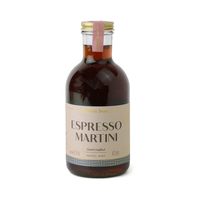 Bottle of Espresso Martini mixer on a white background