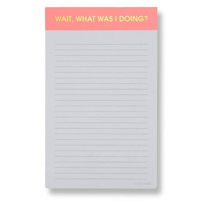 The Chez Gagné Wait, What Was I Doing? - Lined Notepad features a thick paper pad with a pink header and bold yellow text, plus lined pages ideal for note-taking.