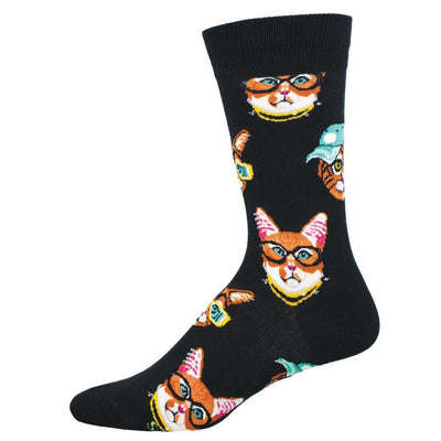 Socksmith’s One Cool Cat Mens Socks are black bamboo socks with a playful, colorful cat pattern. Hypoallergenic and comfortable, these socks add fun style to your wardrobe.