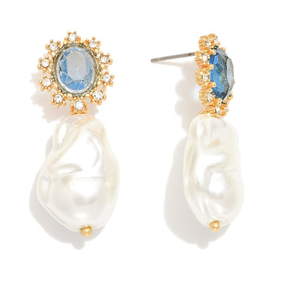 pearl and blue stone earrings