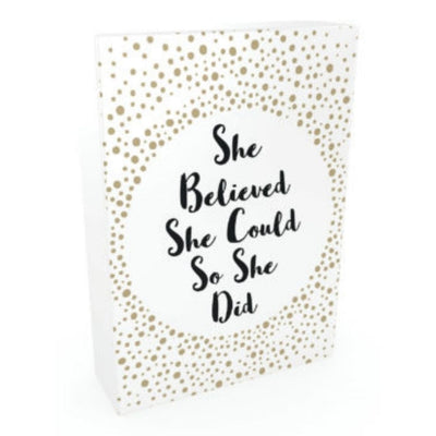 The SHE BELIEVED SHE COULD SO SHE DID deck by Hachette Book Group features 52 beautiful cards with inspiring quotes and empowering affirmations—a perfect boost of girl power for any space.